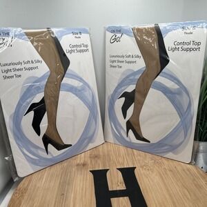 2 On The Go! Control Top Light Sheer Support Size B Nude Pantyhose Sheer Toe NEW